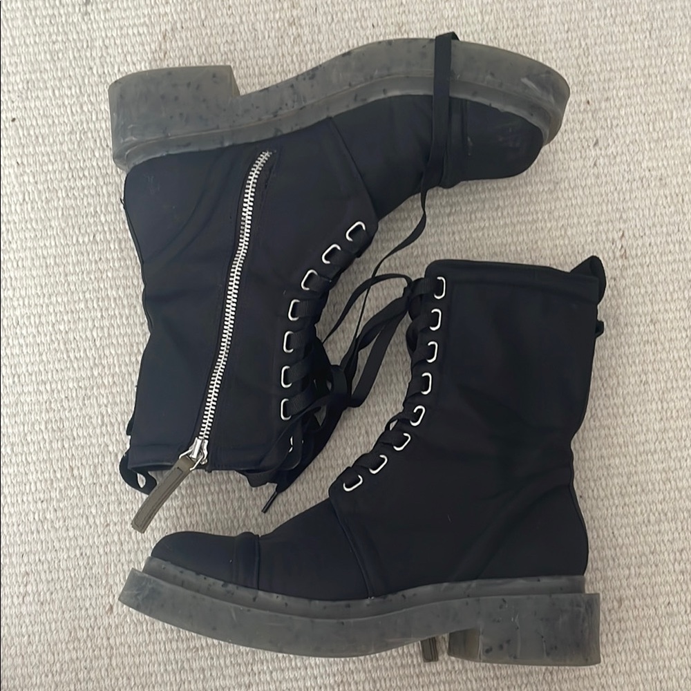 Charles and Keith Black Combat Boots with Zipper Detail